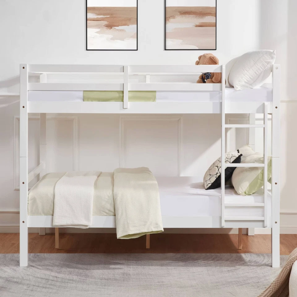 Деревянная двухъярусная кровать FunniHomi с высоким ограждением и лестницей для детей - Изображение 2 из 4