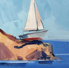 Jose Trujillo Art PRINT 16x16 Collectible Artist Painting Sailboat Seascape