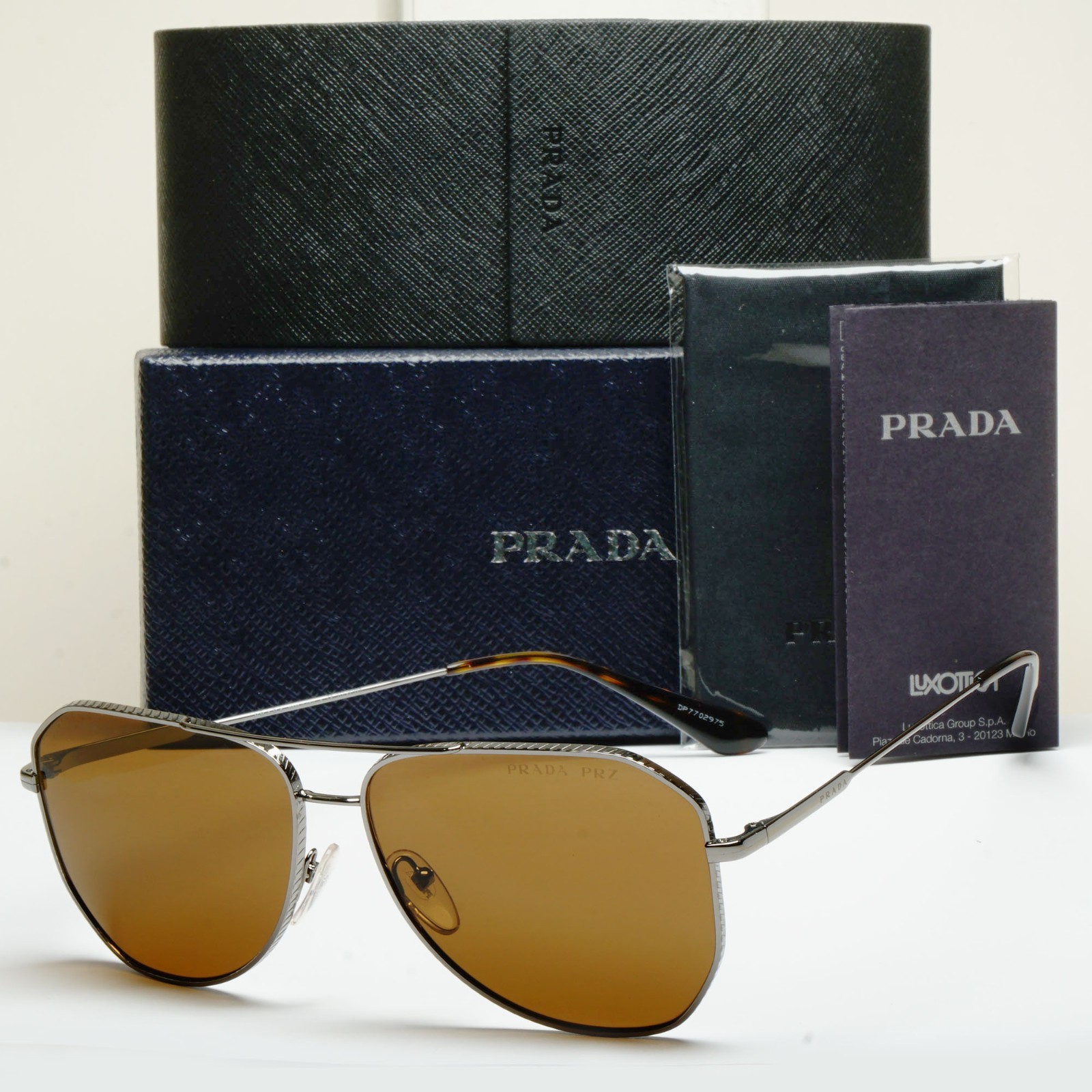 Prada Sunglasses Glass Lens Polarized Gunmetal Brown SPR 63X PR63XS 5AV-01D 61mm