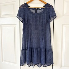 Kimchi Blue Sheer Navy Ruffle Hem Mini Dress Size Medium EUC