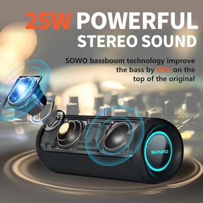 30W Portable Bluetooth Speaker IPX7 Waterproof BT 5.4 Deep Bass RGB LED 24H TWS
