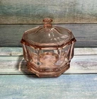 Pink Indiana Glass Candy Dish Octagon Covered 6" Vintage Depression Glass