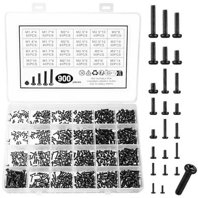 YWCHOSHE 900 Pcs Laptop Screws, Small Computer Screws, Notebook Screws Set, Black Round