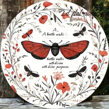 2D Flat, 1pc Aluminum Floral Round Wall Art Sign with Inspirational Quote - 88 I