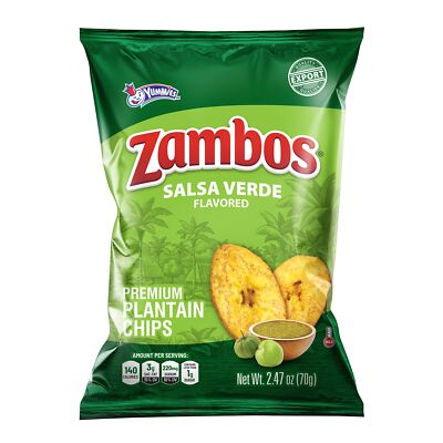 Zambos Plantain Chips Salsa Verde, Crunchy Premium Plantain Chips, 8 Pack