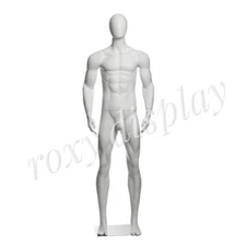 Adult Male Matte White Plastic Muscular Standing Mannequin with Base