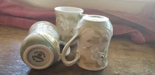 Takahashi San Francisco White Mugs with flowers in Glaze Made in Japan.