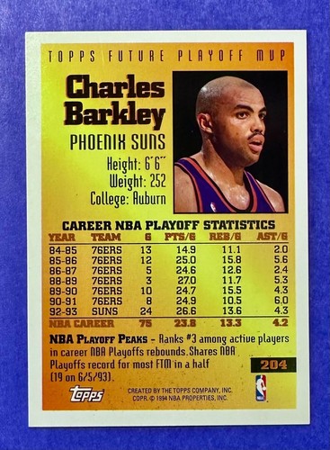 1993 Topps Future Playoff MVP Charles Barkley #373 Phoenix Suns (MVP/HOF) - Picture 4 of 4