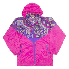 Vintage K-way Womens Rain Jacket Pink 90s Hooded Crazy Pattern L