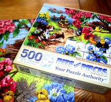 Jigsaw Puzzle 500 Pcs Happy Puppies Baby Birds Ducklings Flower Garden Complete