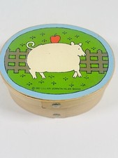 Lillian Vernon Wood Shaker Box Small 4.5 in Pig with Apple Vintage 1982