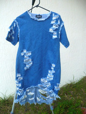 FASHION NOVA USA DISTRESSED FRINGE HOLES HEAVY DENIM HI LOW LO HIGH DRESS XS S M