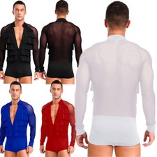 Men Unitard Deep Rompers Ballet Undershirt Training Bodysuit Competition Tango
