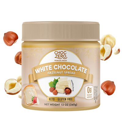 ChocZero Keto White Chocolate Hazelnut Spread No Sugar Low Carb 12oz Jar