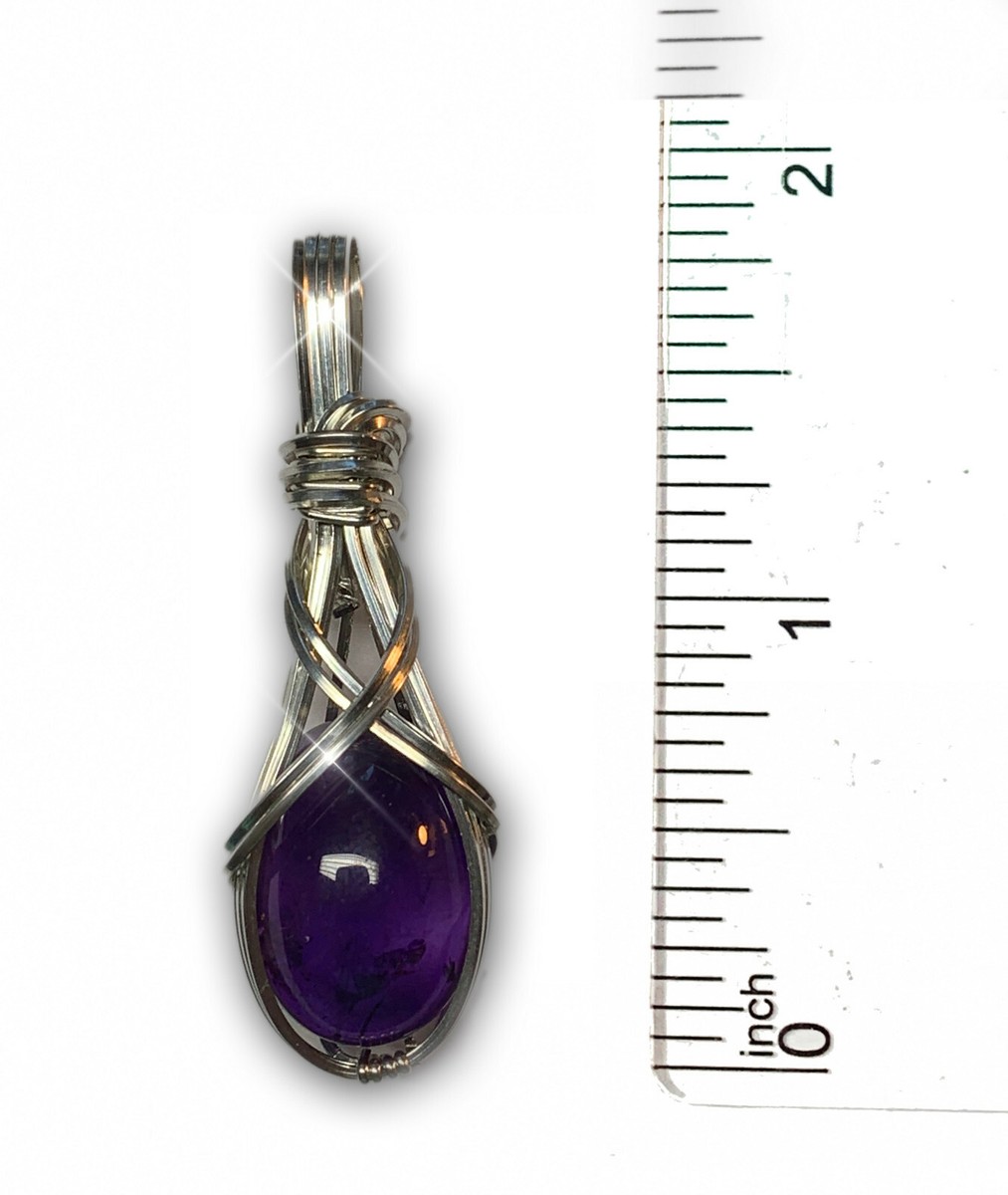 Amethyst Pendant Sterling Silver Purple -w/ Leather Necklace