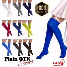 Over The Knee Socks Cotton Long Stretch Plain Thigh High OTK Socks UK SIZE 4-6