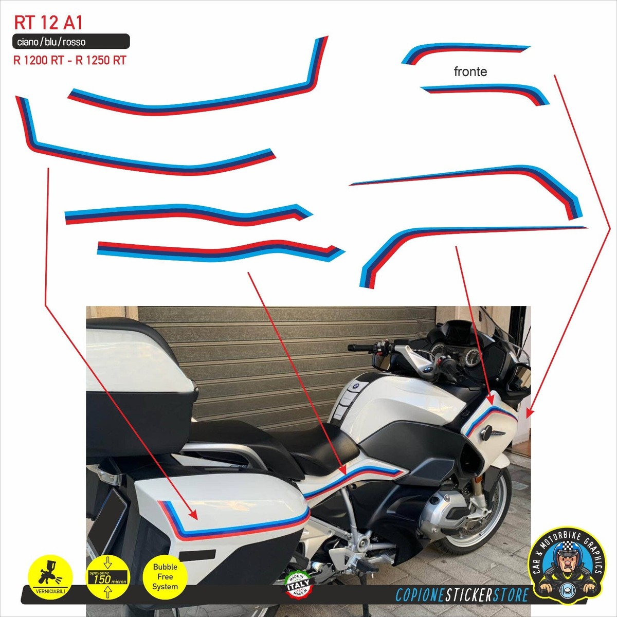 Set Stickers BMW R 1200 1250 Rt Tank Suitcases Hips Colors Motor