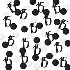 Black Glitter 15 Confetti 15th Birthday Number Confetti 200pcs Anniversary Pa...