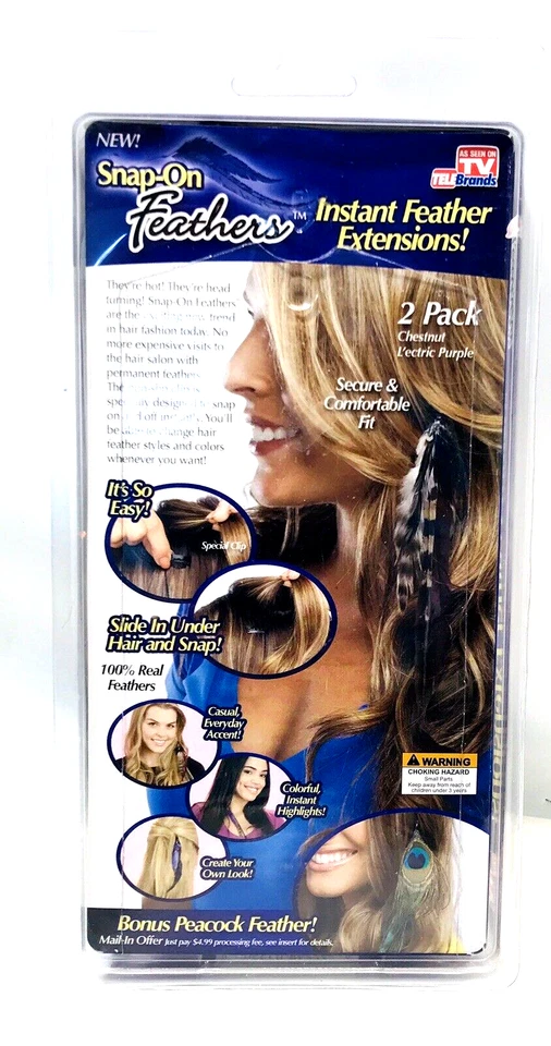 Plumas a Presión Extensiones REALES Instantáneas L'ectric Púrpura Castaño Hippie Boho Foto 2 de 4