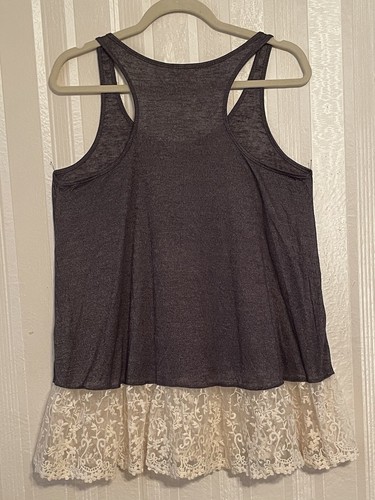 New w/Tags Umgee Small HiLo Charcoal Racer back Top SHIPS FREE Deep Lace Edge - Picture 4 of 11