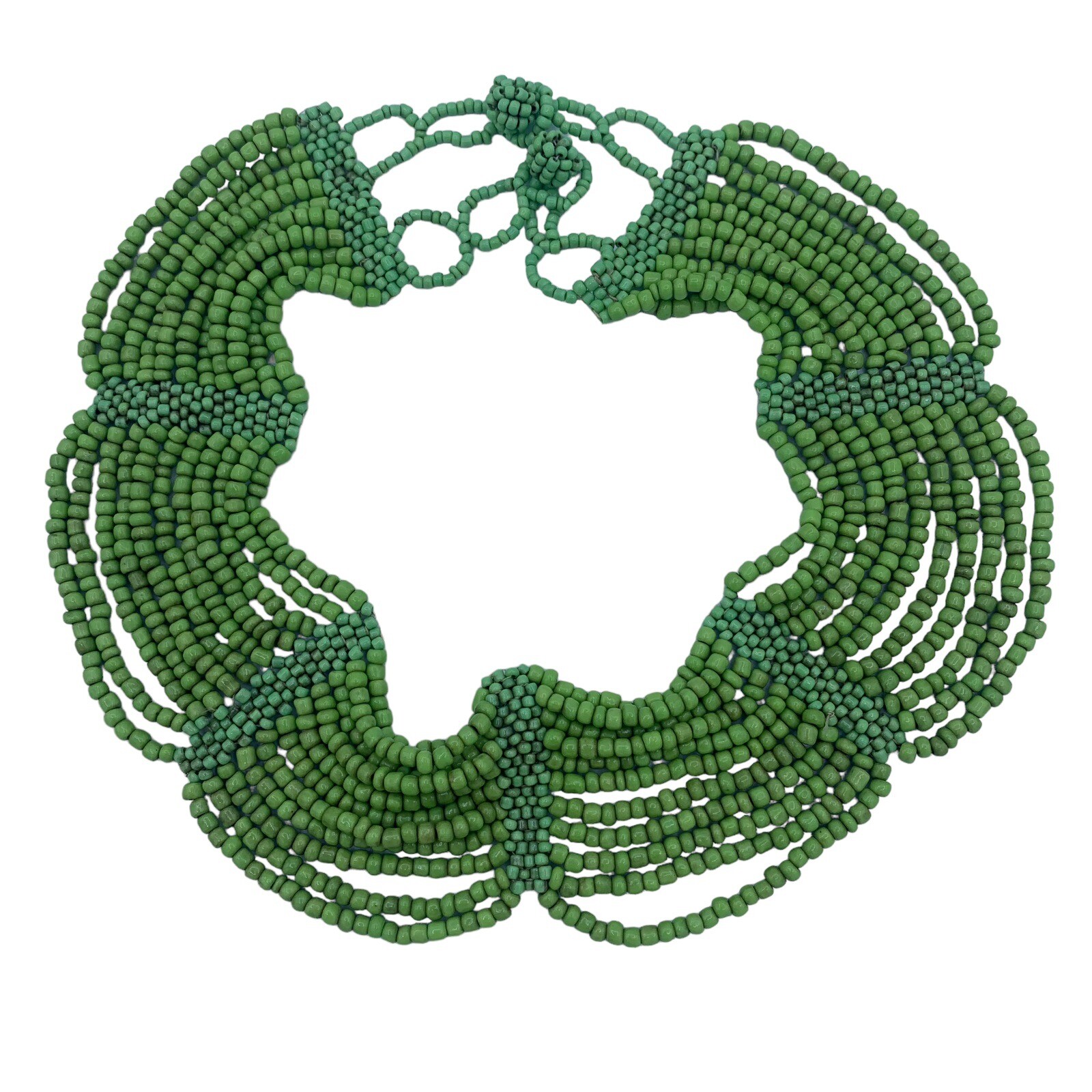 Vintage Beaded Green Turquoise Scalloped Collar Necklace 106 Grams