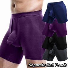 Mens Separate Penis Ball Pouch Underwear Breathable Sport Boxer Shorts Long Leg