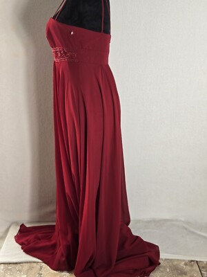 spaghetti strap chiffon dress with beaded empire David's Bridal Spaghetti Strap Chiffon Dress with Beaded Empire #F12495 Red Sz 8