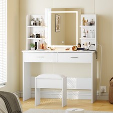 Vanity Desk w/Lighted Mirror Makeup Vanity Set with Power Outlet 3 Color Light