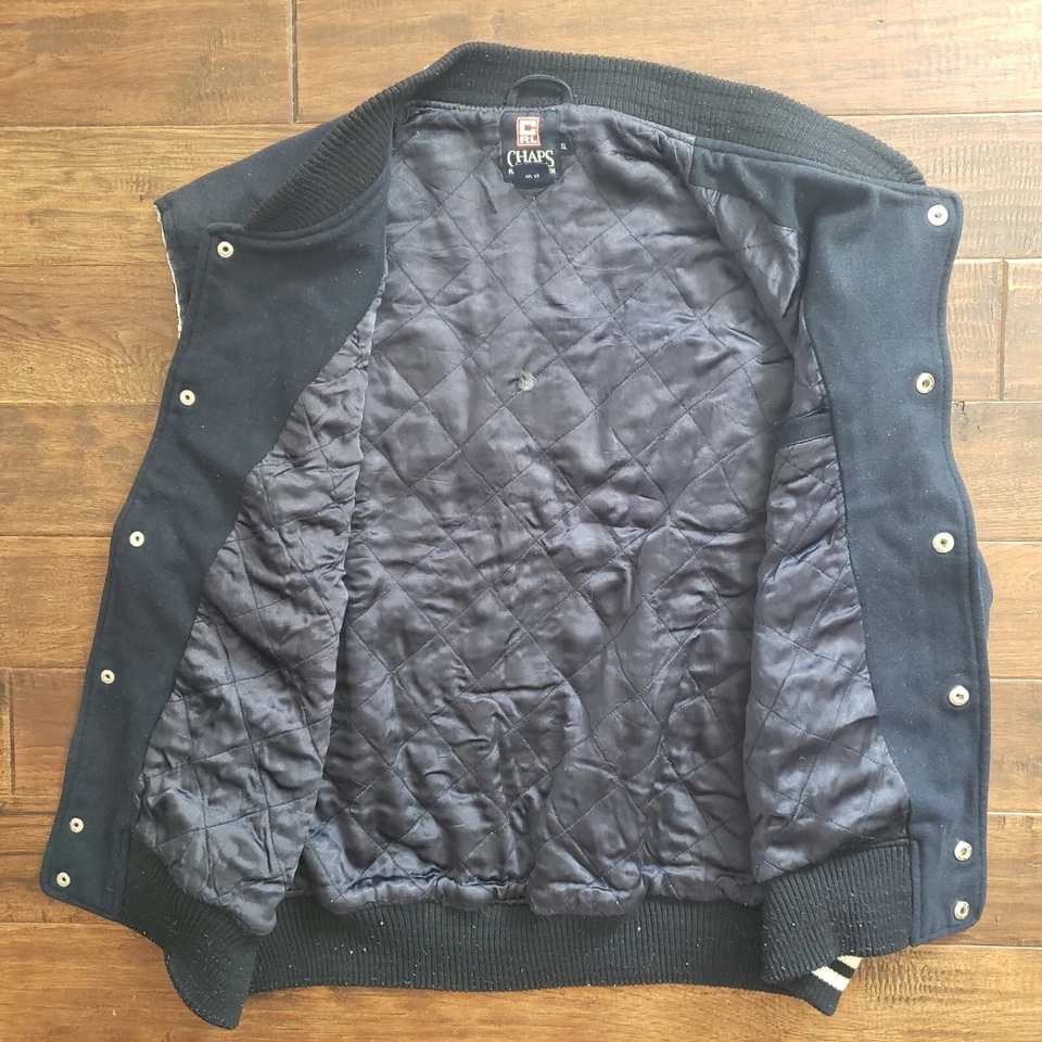 Винтажный Chaps Ralph Lauren жилет мужской XL шерстяная смесь Varsity куртка 90-х синий Snap Up - Изображение 3 из 4
