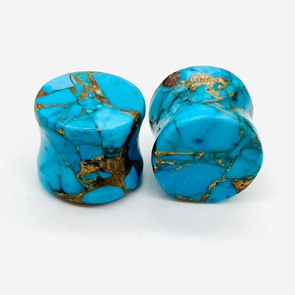 Naga Body Piercing Jewelry Natural American Blue Copper Turquoise Stone Ear Plug - Image 2 of 4