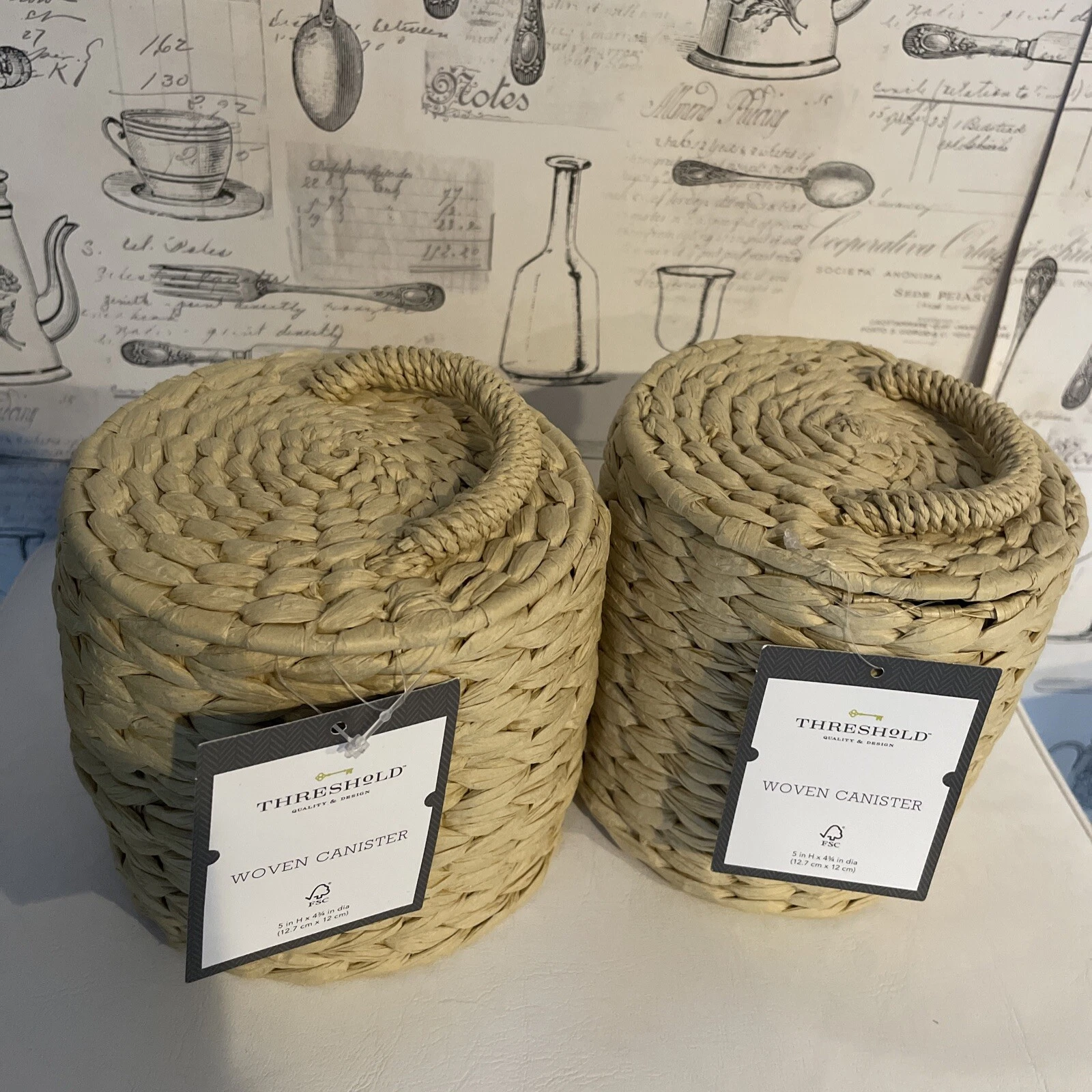 Threshold Woven Canister (Set Of 2) With Lids 5 X 4 3/4 Inches