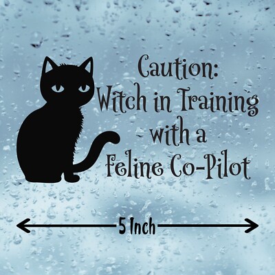 Achtung: Hexe im Training mit einer Katze Co-Pilot Autoaufkleber, Hexe Vinyl Aufkleber