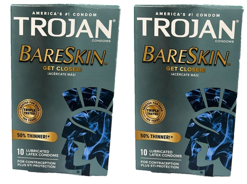 2x Trojan Bareskin America's Thinnest Lubricated Latex Condoms 20 Pack