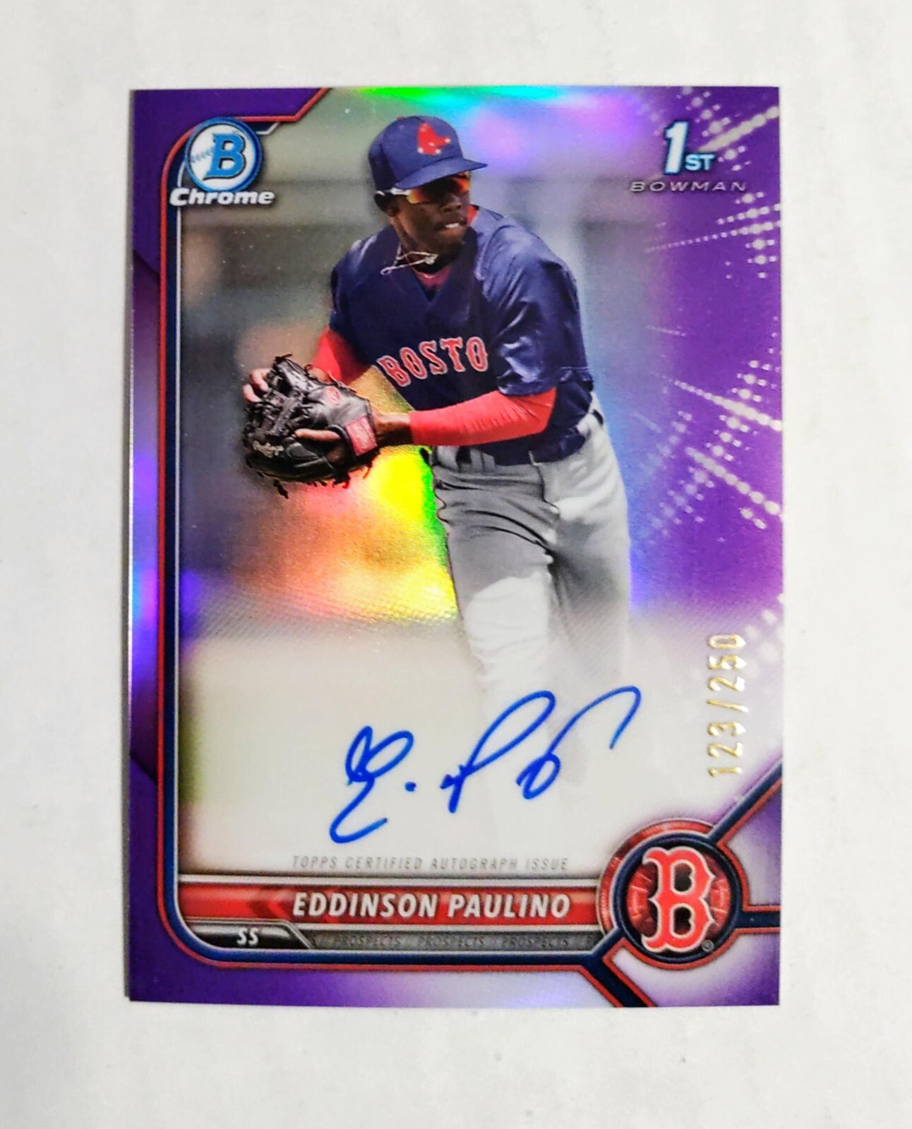 Eddinson Paulino 2022 1st Bowman Chrome AUTO PURPLE REFRACTOR 123/250 RC T5
