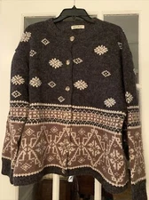 VTG 90s Eddie Bauer Womens M Wool Alpaca Fair Isle Cardigan Sweater Jacket