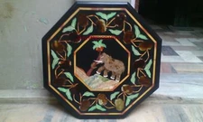 18" Table Marble Inlay Top pietra Dura coffee malachite lapis room decor o9