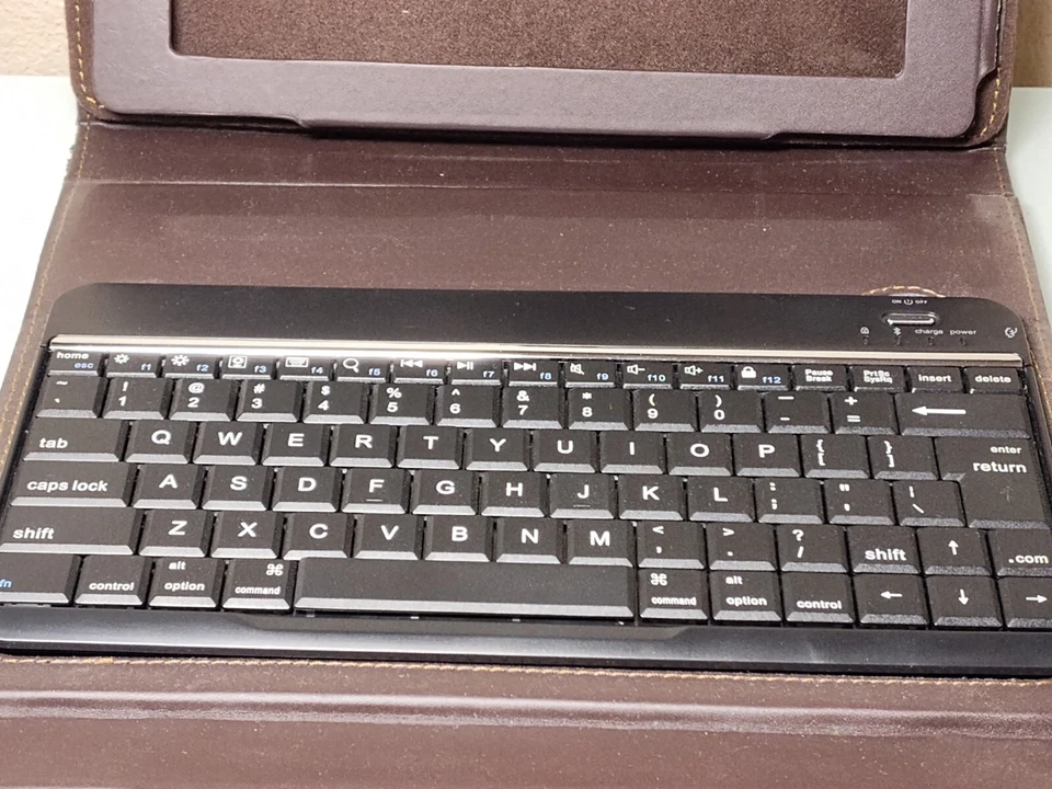 Brookstone Teclado Bluetooth Cuero Marrón Folio para iPad 2,3,4 Tablet 10" Foto 2 de 4