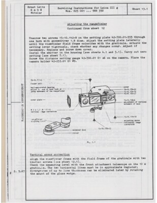 LEITZ LEICA IIIg Servicing Instructions Adjusting Rangefinder 4 Pages english