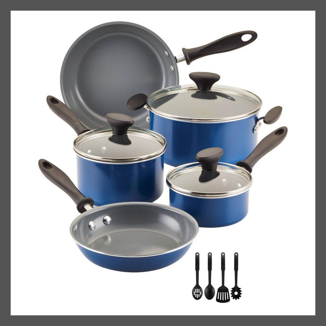 Набор керамической посуды Farberware 12ШТ Бирюзово-серый Reliance Pro Pot Pan Glasss