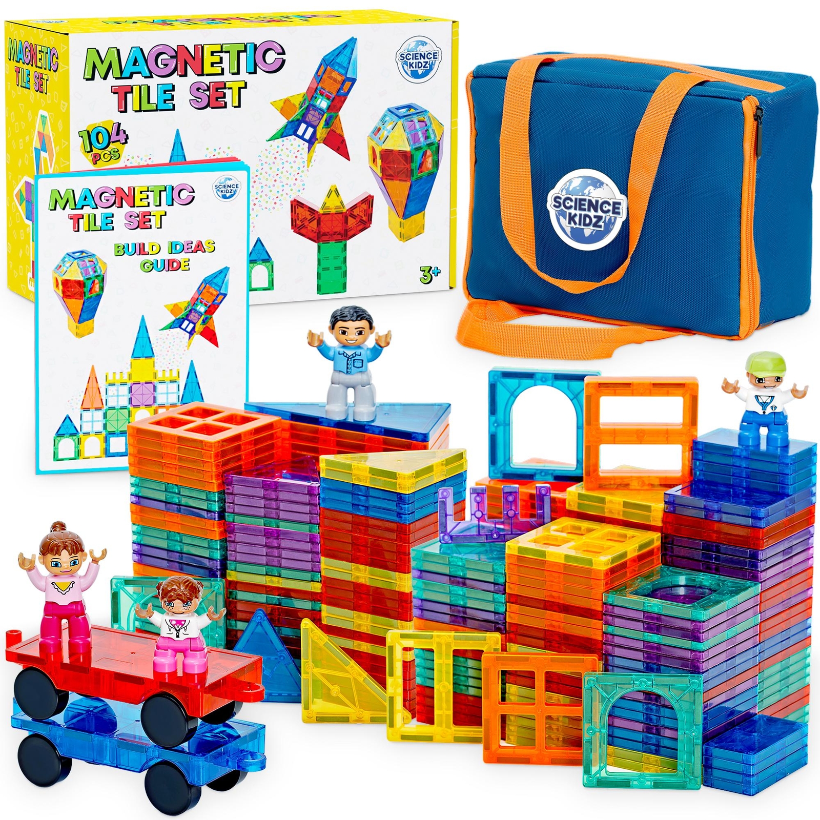 Science Kidz 105 Piece Magnetic Tiles Set Kids Building Blocks Construction Toy