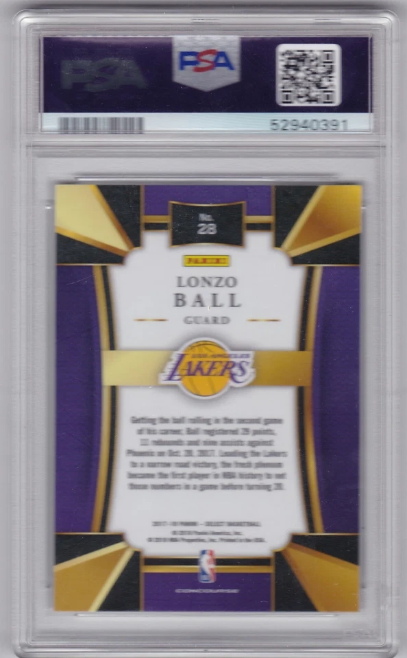 2017-18 Panini Select Concourse #28 Lonzo Ball RC Rookie Card PSA 9 Mint G13 - Image 2 of 2