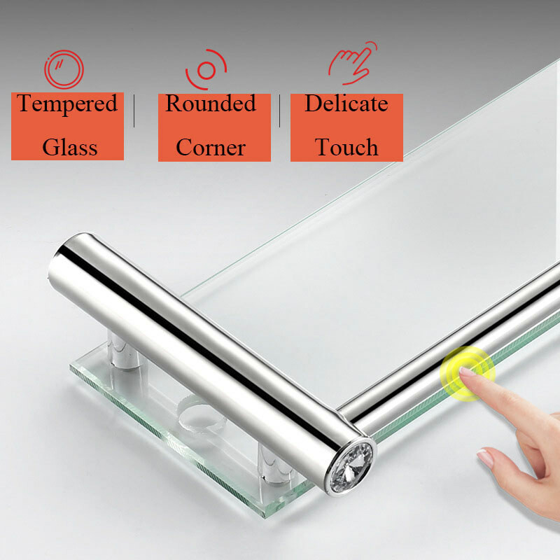 Bathroom Shelf Tempered Glass Floating Shelves Wall Mounted Stainless