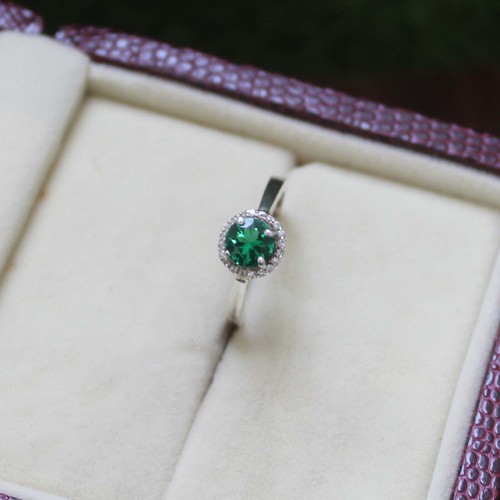 Bague Émeraude (Lab-Created) Et Argent Rhodié - Taille 6,25 - Modèle R5972 - Neuf Sans Boîte