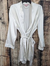 Victoria s Secret Silky Satin Short Robe Ivory Attached Tie One Size Pink Label