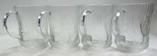Arcoroc Glass Mug Cups Coffee Set Of 8 France Canterbury Crocus  Vintage 10 oz