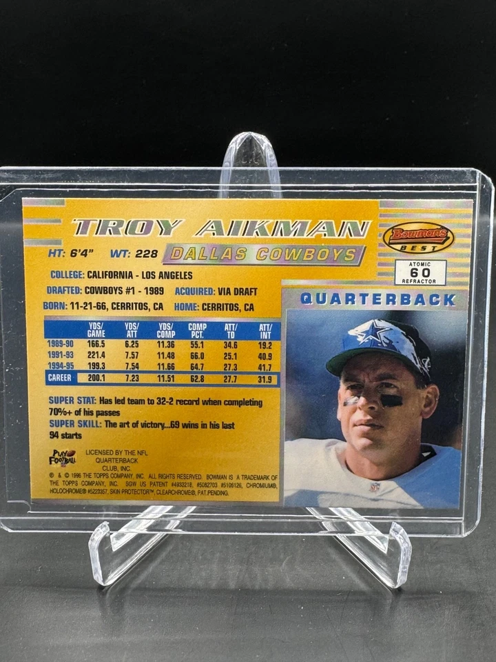 Bowmans Best 1996!  ¡TROY AIKMAN!  ¡REFRACTOR ATÓMICO!  DALLAS COWBOYS!  SP!  #60 Foto 2 de 2