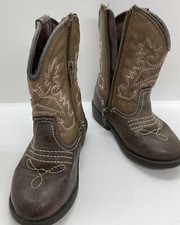 Cowgirl Brown Pink Trim Stitching Boots Little Girls Size 6 Zipper