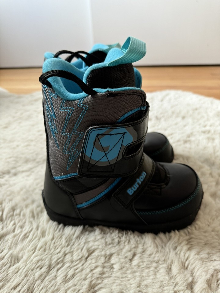 Burton Mini Grom Snowboard Snow Boots Black Blue Size 1 US Kids Youth