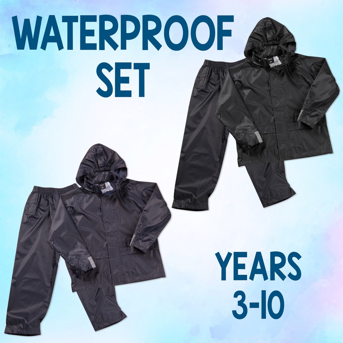 Kids Childrens Waterproof Suit Jacket Trousers Set Outdoor Black Navy Age  3-10