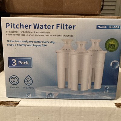 Pitcher Water Filter LH-005 3 Pack - Replace Brita or Mabel s Classic Pitchers